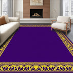 Ornate Yellow Floral Border Purple Rug