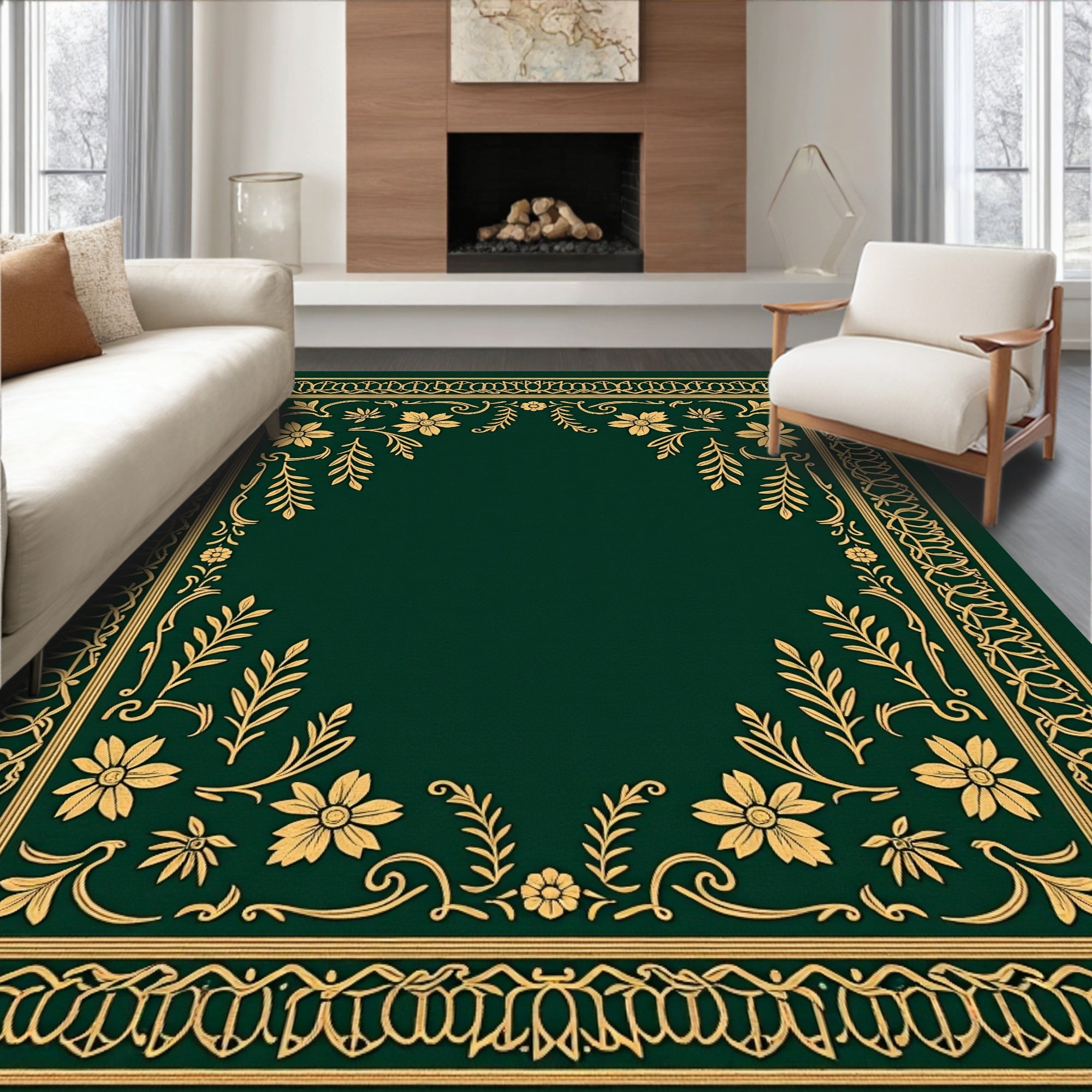 Emerald Green Floral Arabesque Rug