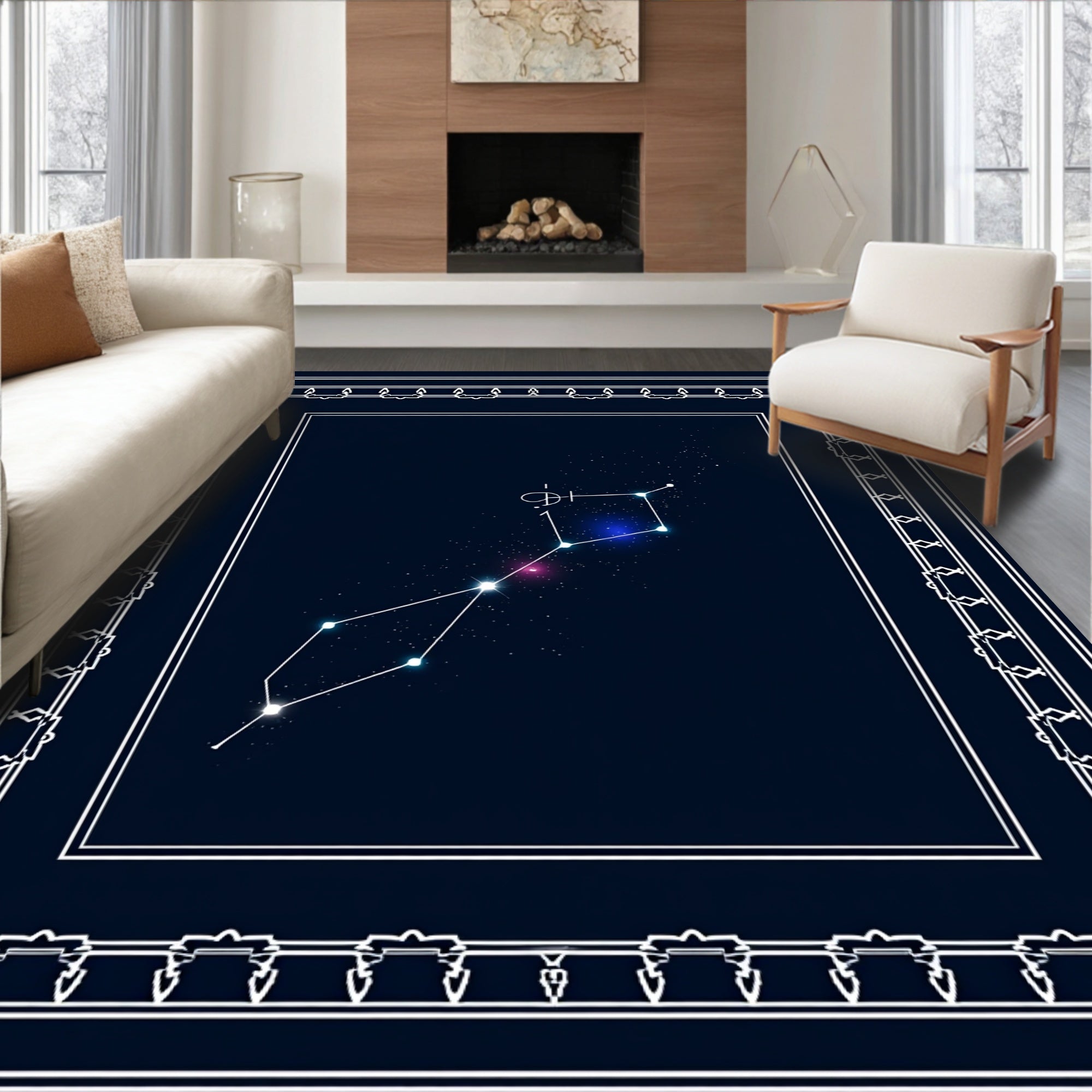Cosmic Deep Blue Celestial Constellation Rug
