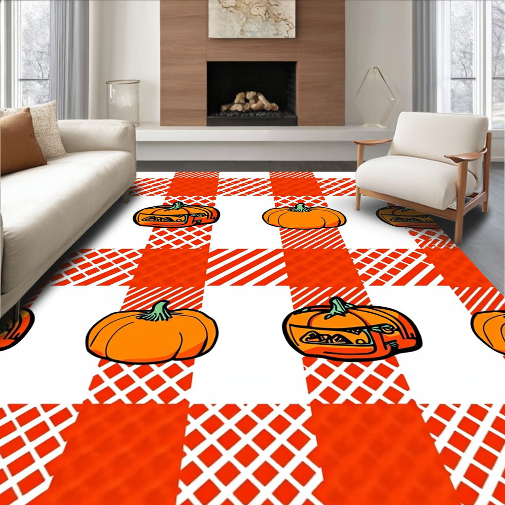 Orange Pumpkin Gingham Square Rug
