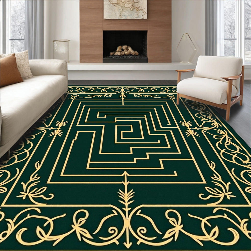 Emerald Green Golden Maze Border Rug