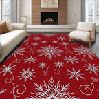 Red White Snowflake Holiday Cluster Rug