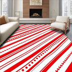 Red White Diagonal Stripe Circles Rug