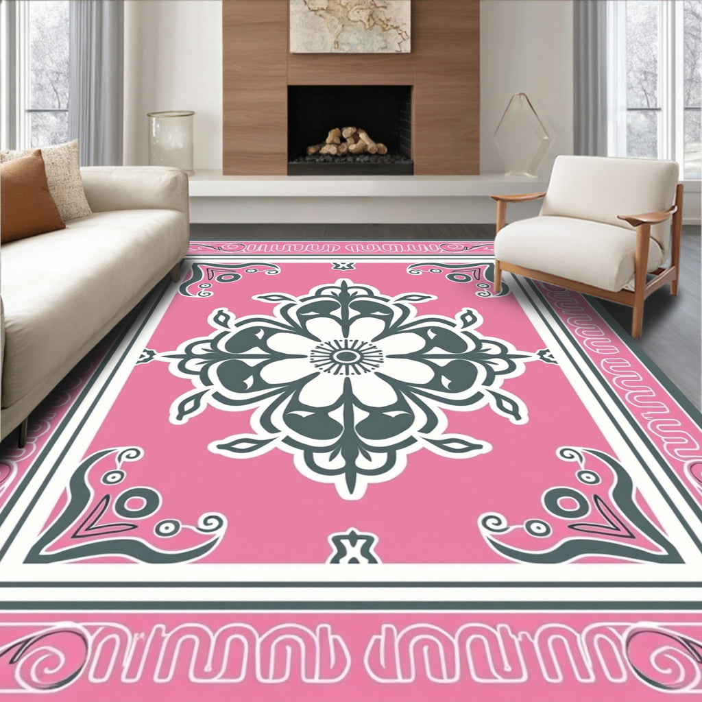 Pink Floral Medallion Centerpiece Rug