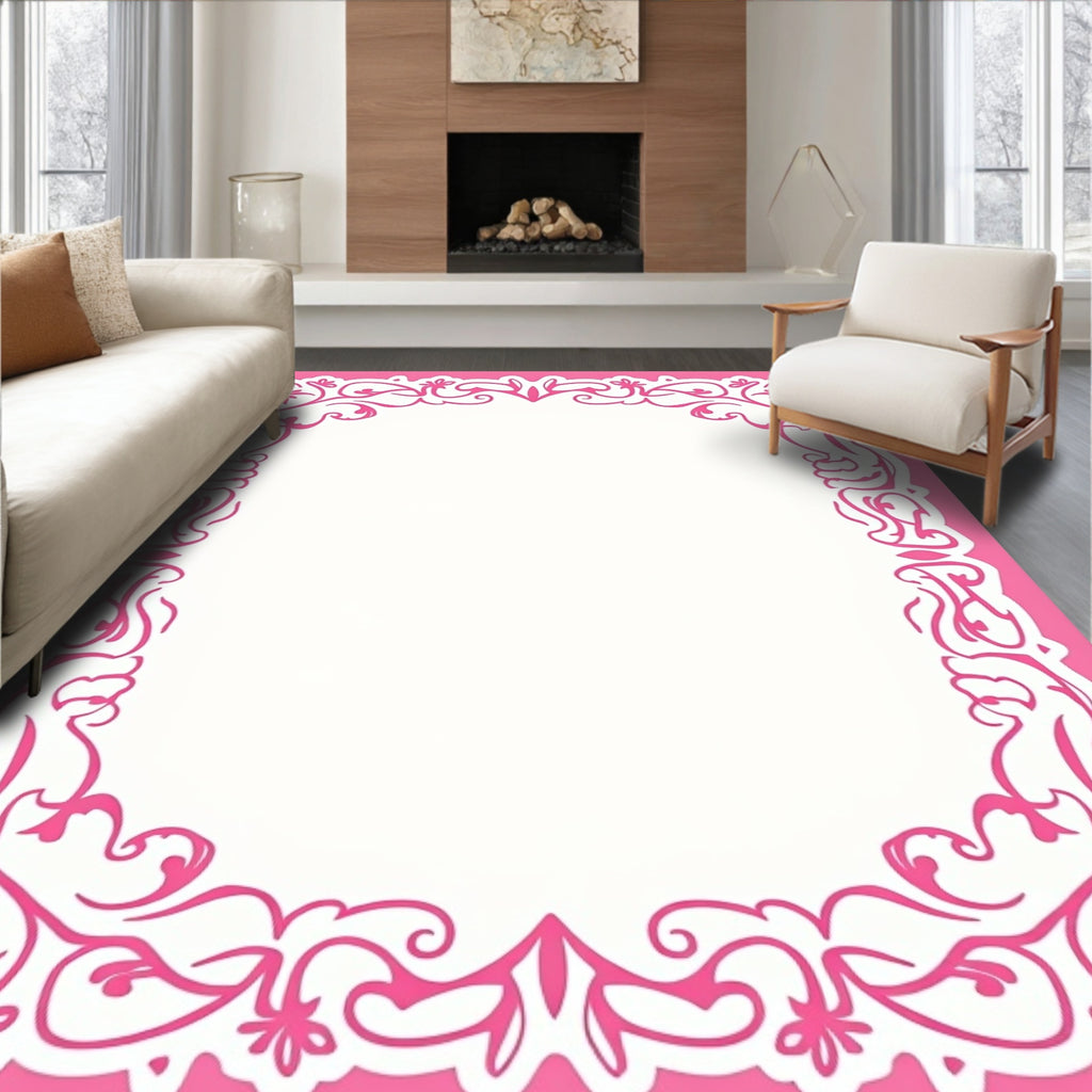 Pink Floral Bordered Art Rug