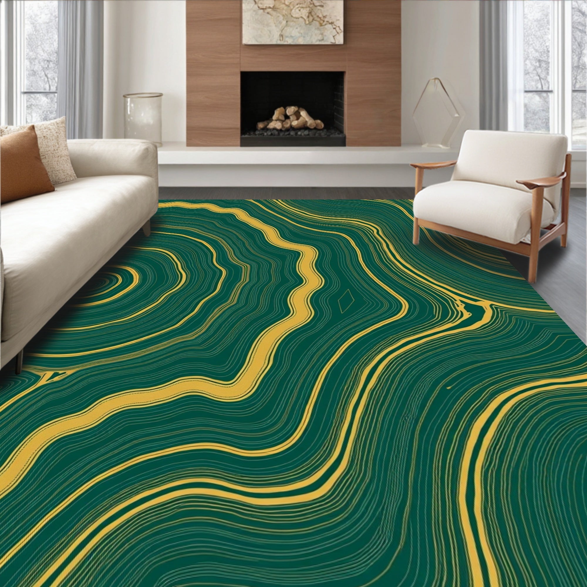 Deep Green Golden Agate Curves Rug
