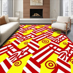 Bold Red Yellow Abstract Geometric Swirls Rug