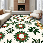 Green Wreath With Red Berries Bows Rug