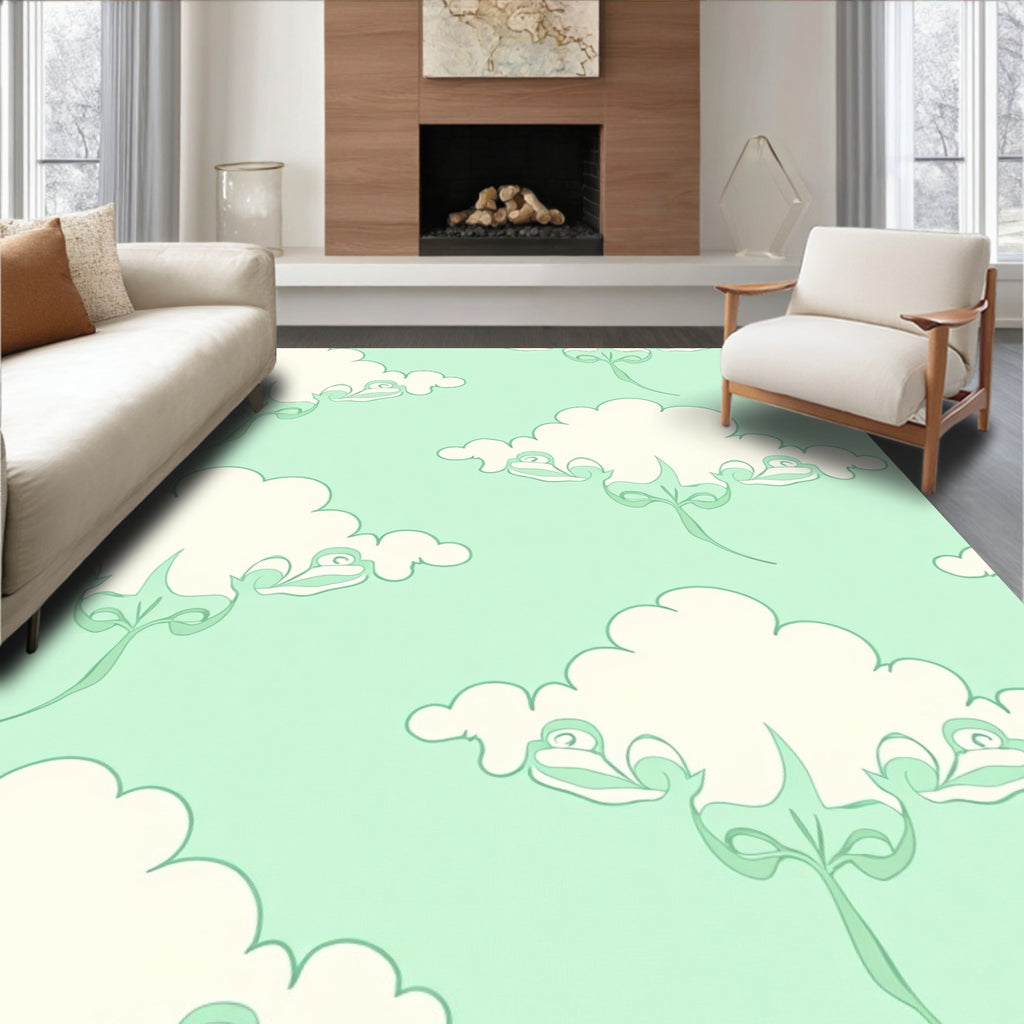 Delicate Mint Cloud Blossom Rug