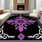 Ornate Purple Floral Black Medallion Rug