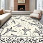 Vintage Black Bird Scroll Frame Rug
