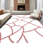 Red Stitched White Geometric Patchwork Rug