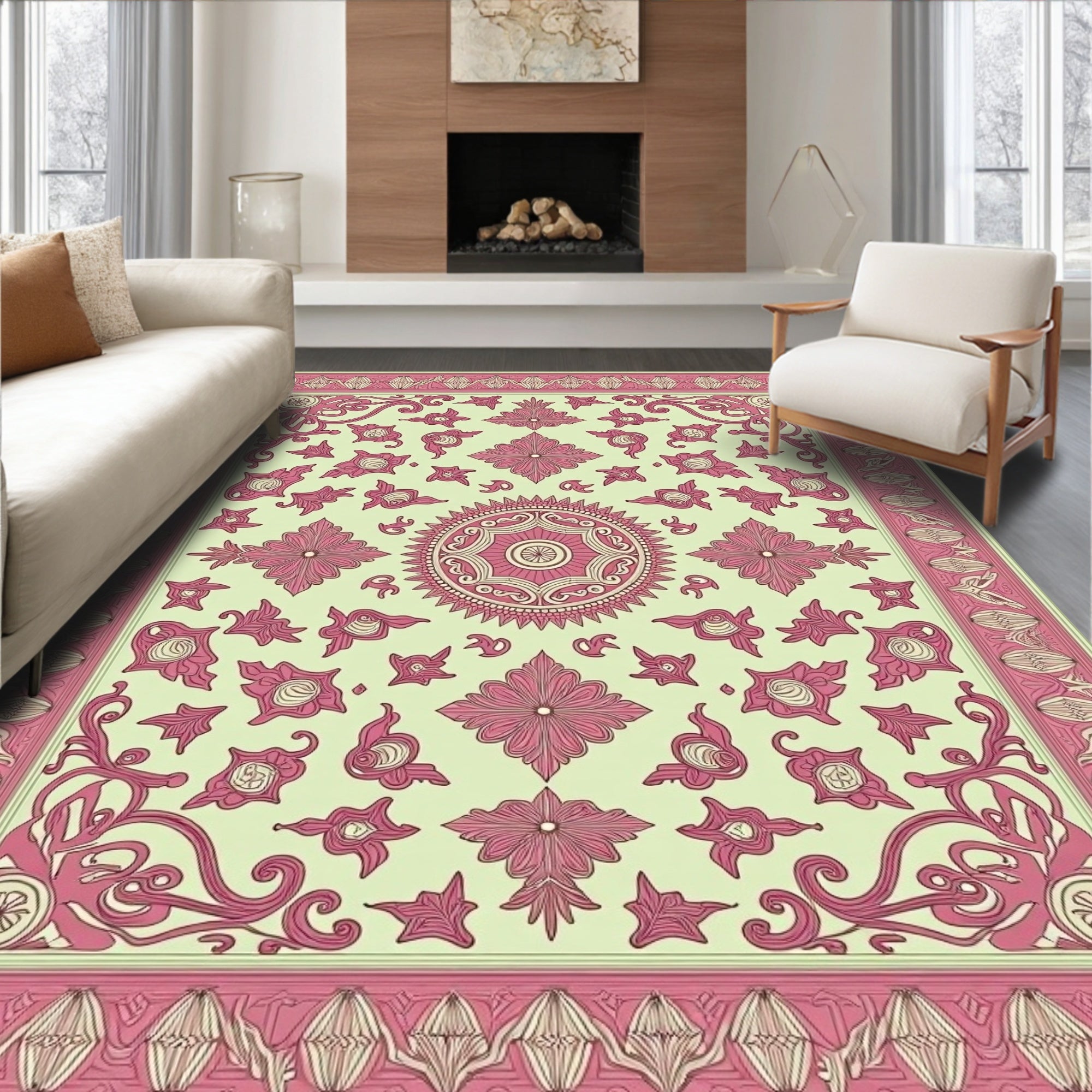 Pastel Pink Vintage Floral Mandala Rug