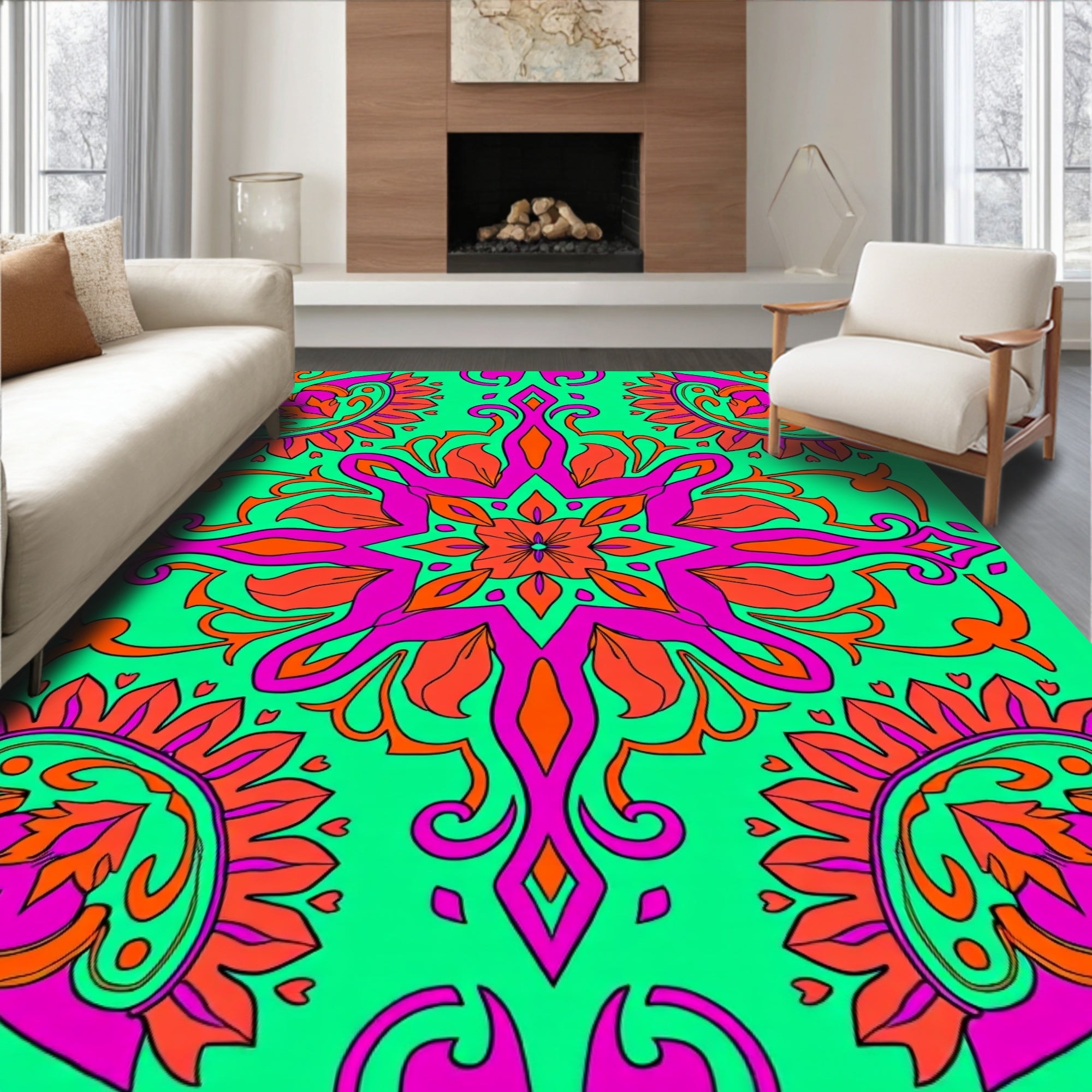 Vibrant Vivid Pink Floral Medallion Rug