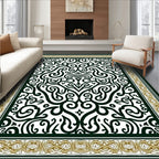 Elegant Black White Gold Swirl Rug
