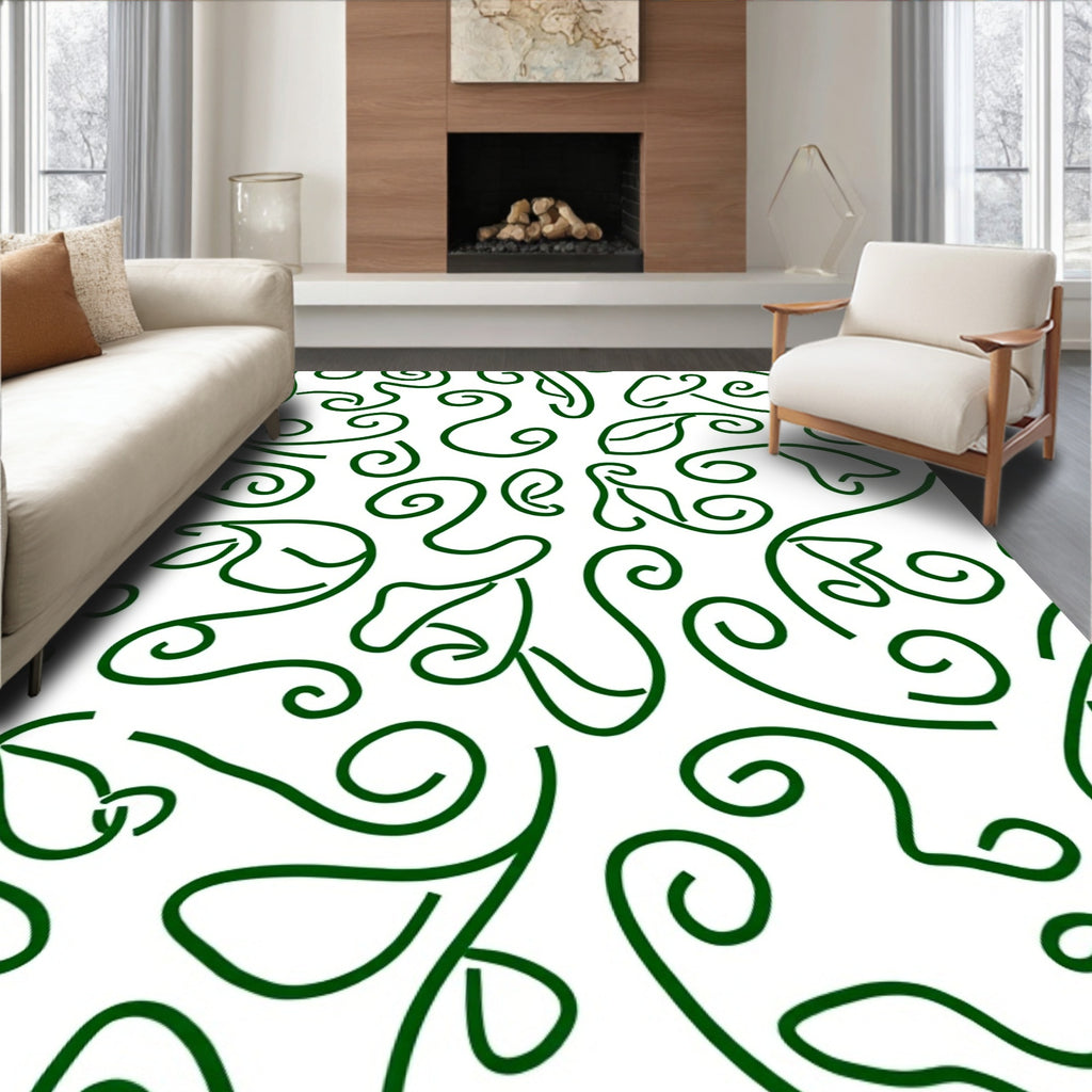 Dark Green Swirl Leaf Harmony Rug