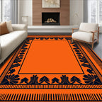 Bold Orange and Navy Floral Border Rug
