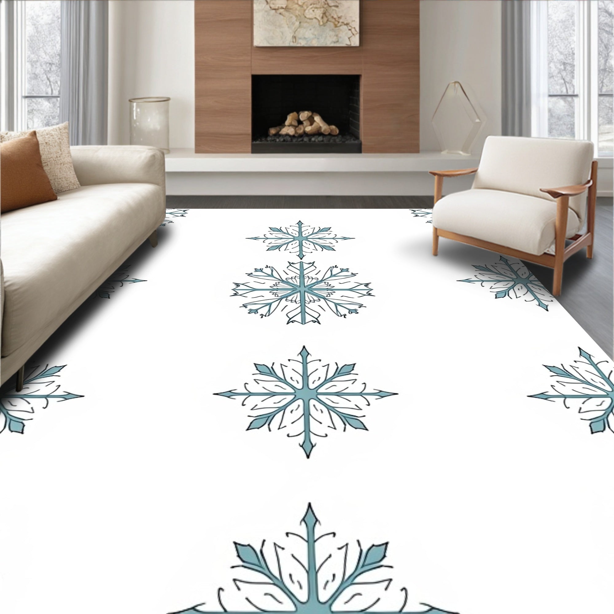 Winter Blue Snowflake Medallion Rug