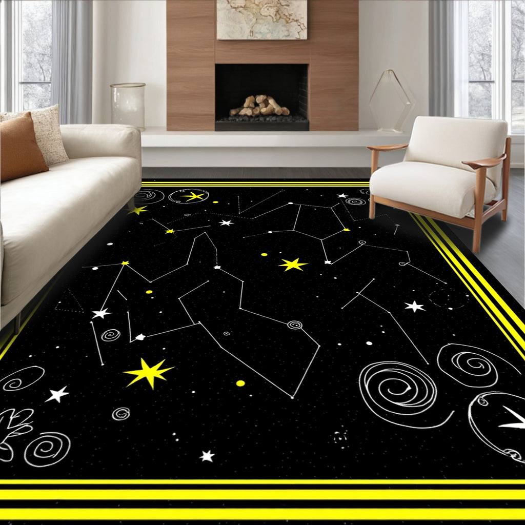 Cosmic Black And Gold Constellations Rug