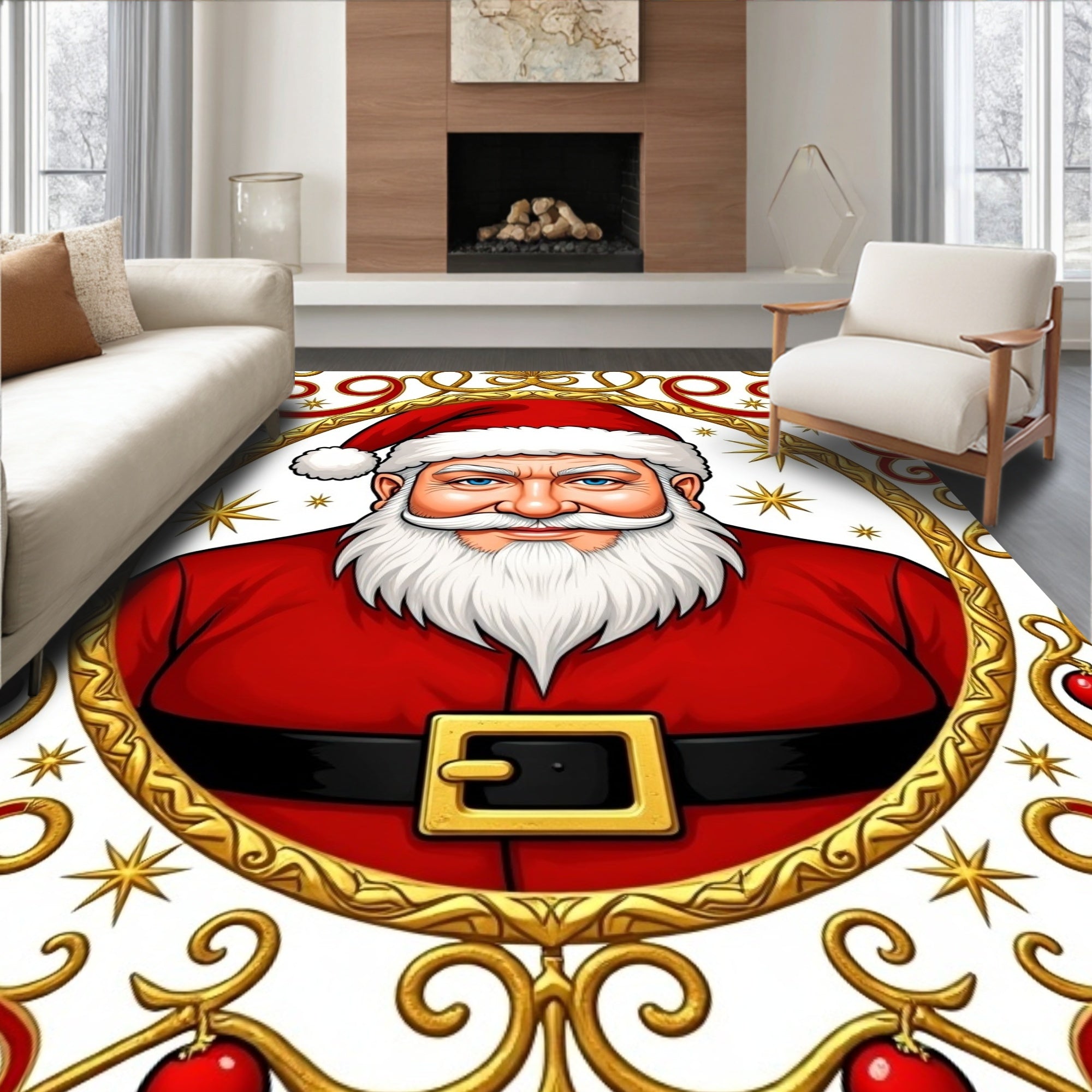 Vintage Santa Claus Red Orb Emblem Rug