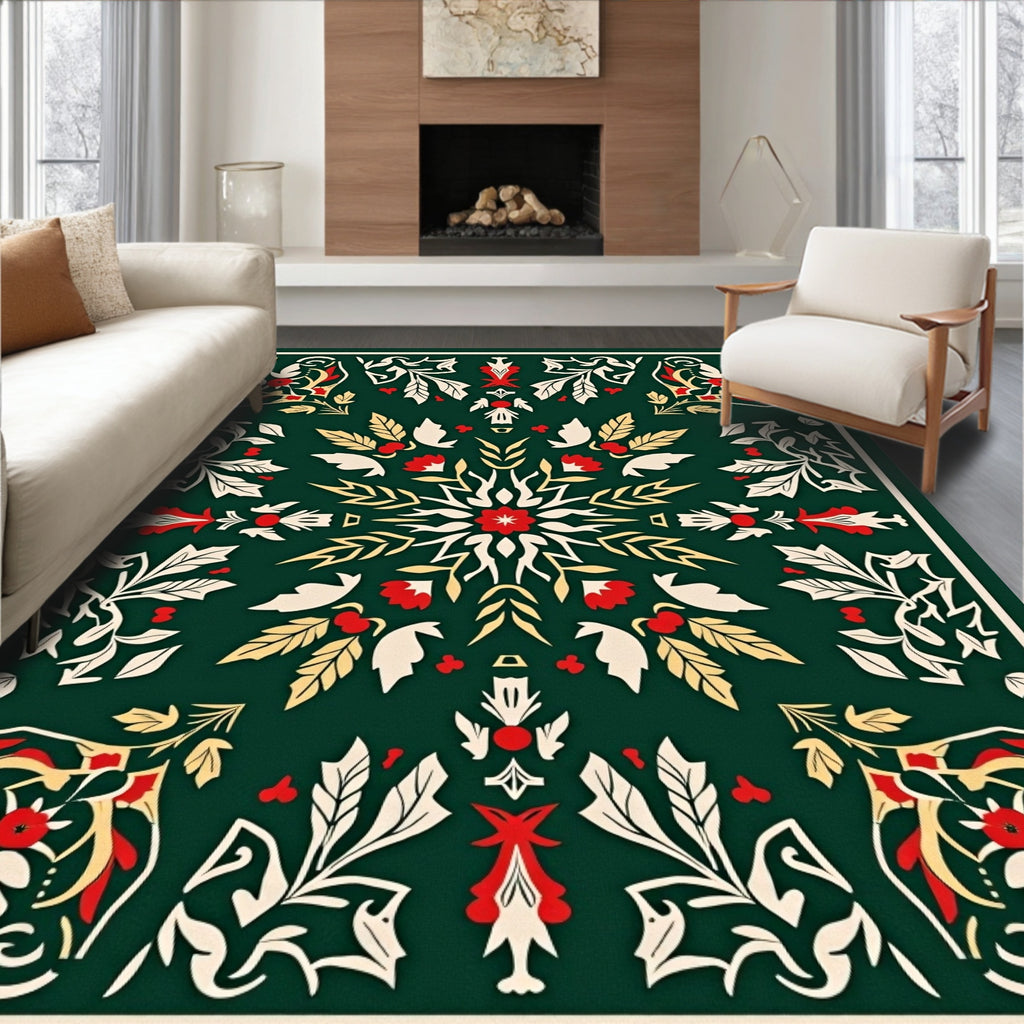 Deep Green Floral Medallion Art Rug