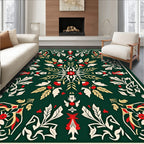 Deep Green Floral Medallion Art Rug