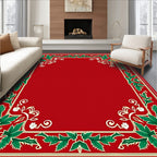 Crimson Green Leaf Vine Scroll Rug