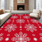 Red White Snowflake Geometric Repeat Rug