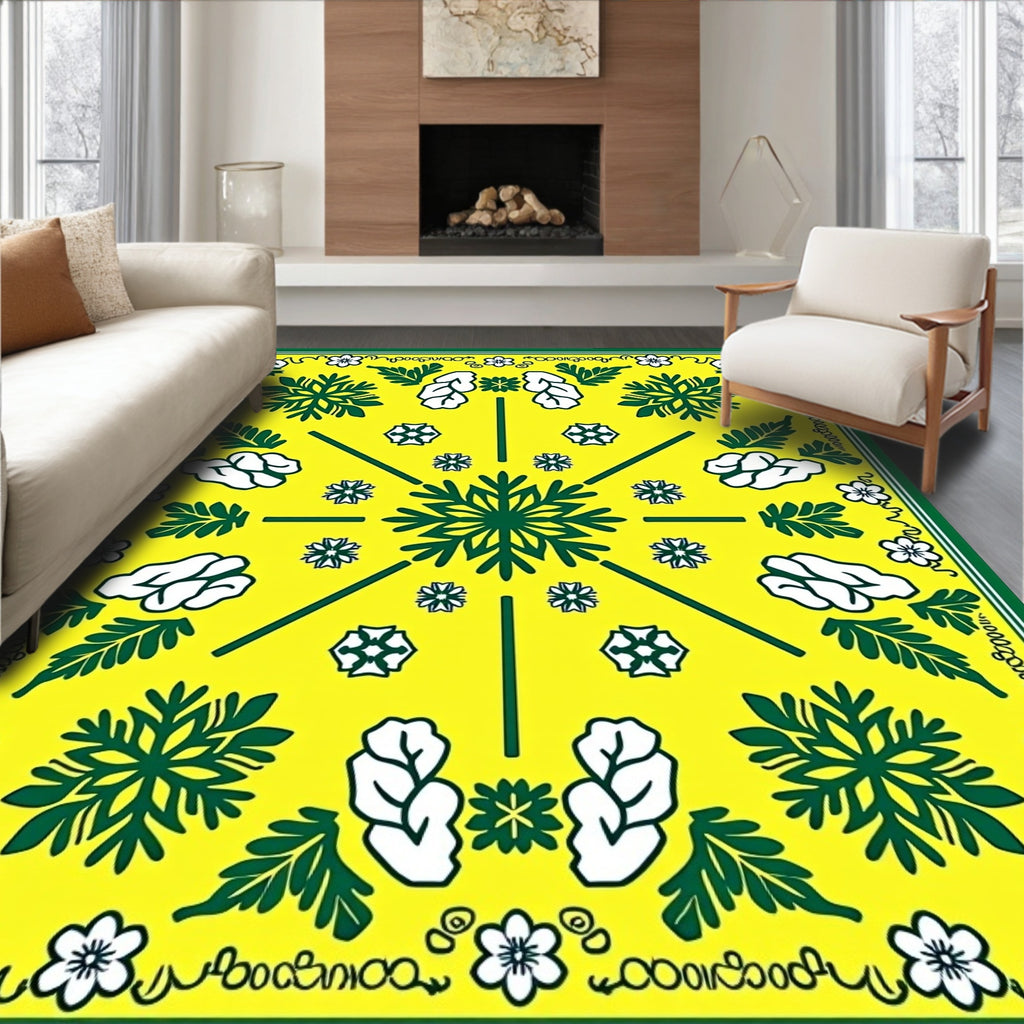 Bright Yellow Green Floral Starburst Rug