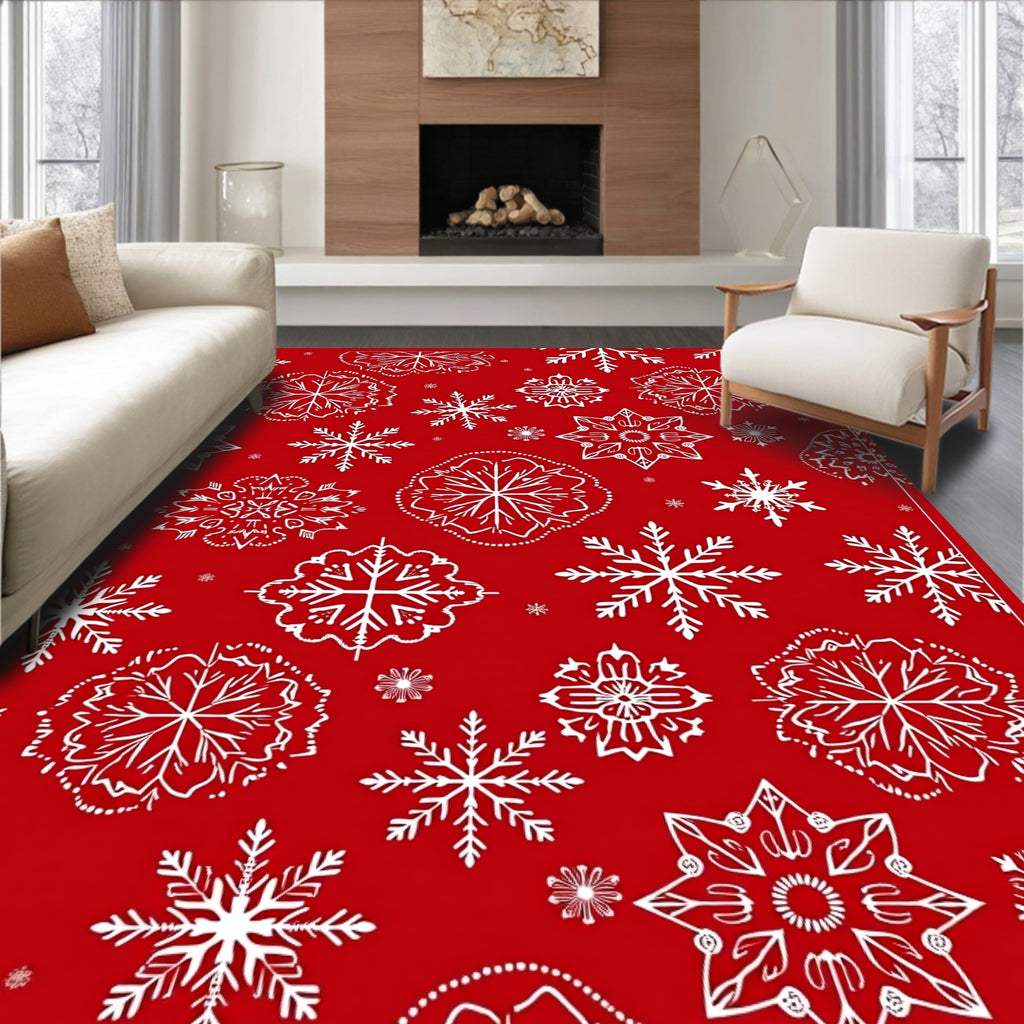 Red White Snowflake Medley Rug