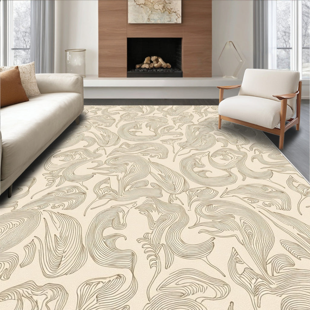 Cream Swirl Organic Line Art Rug