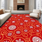 Red And White Snowflake Swirls Rug
