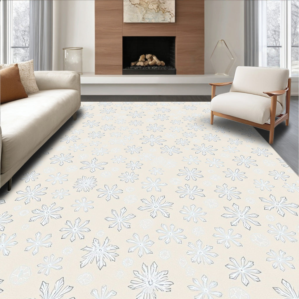 Light Cream Snowflake Scatter Print Rug