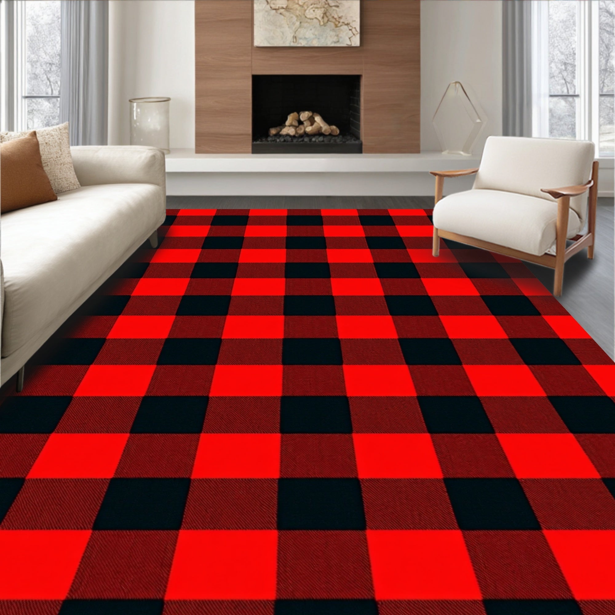 Classic Red Black Buffalo Check Plaid Rug