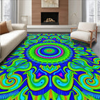 Psychedelic Blue Green Abstract Mandala Rug