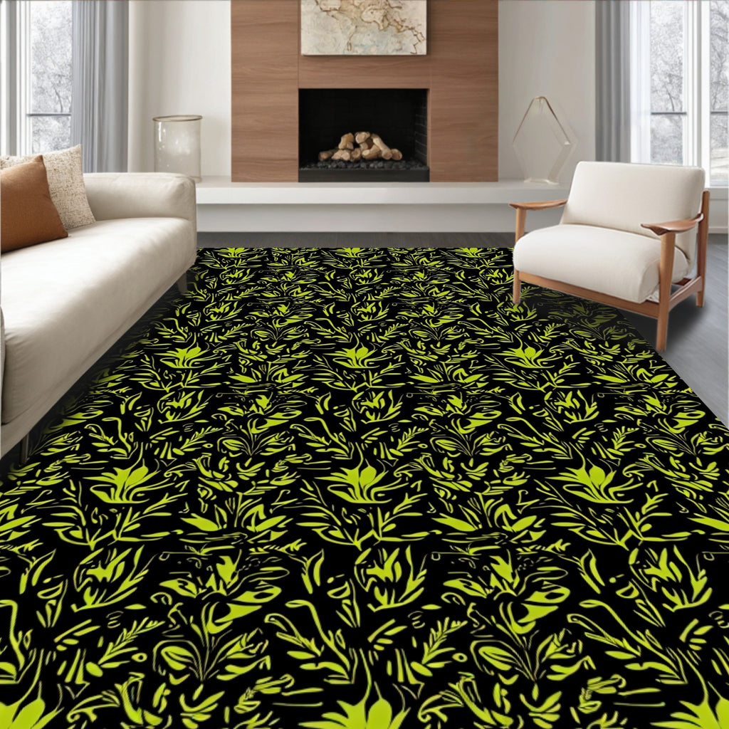 Chartreuse Organic Foliage Background Rug