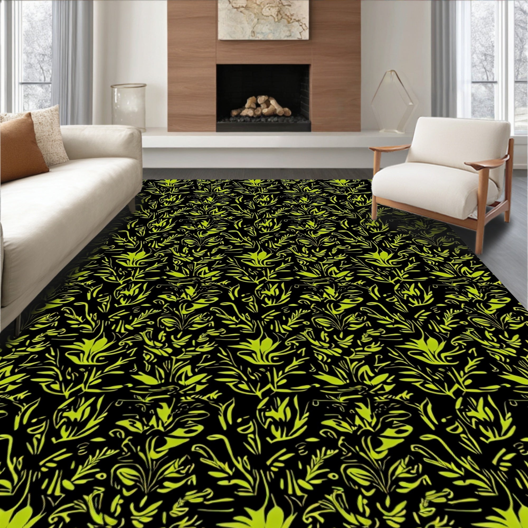 Chartreuse Organic Foliage Background Rug