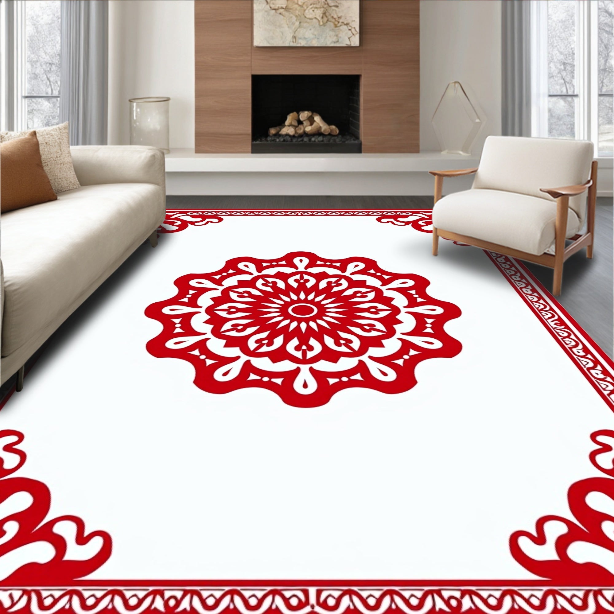 Bold Red Ornamental Medallion Rug