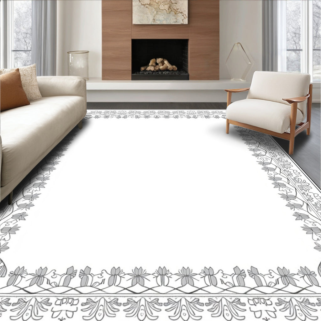 Ancient Floral Leaf Border Art Rug