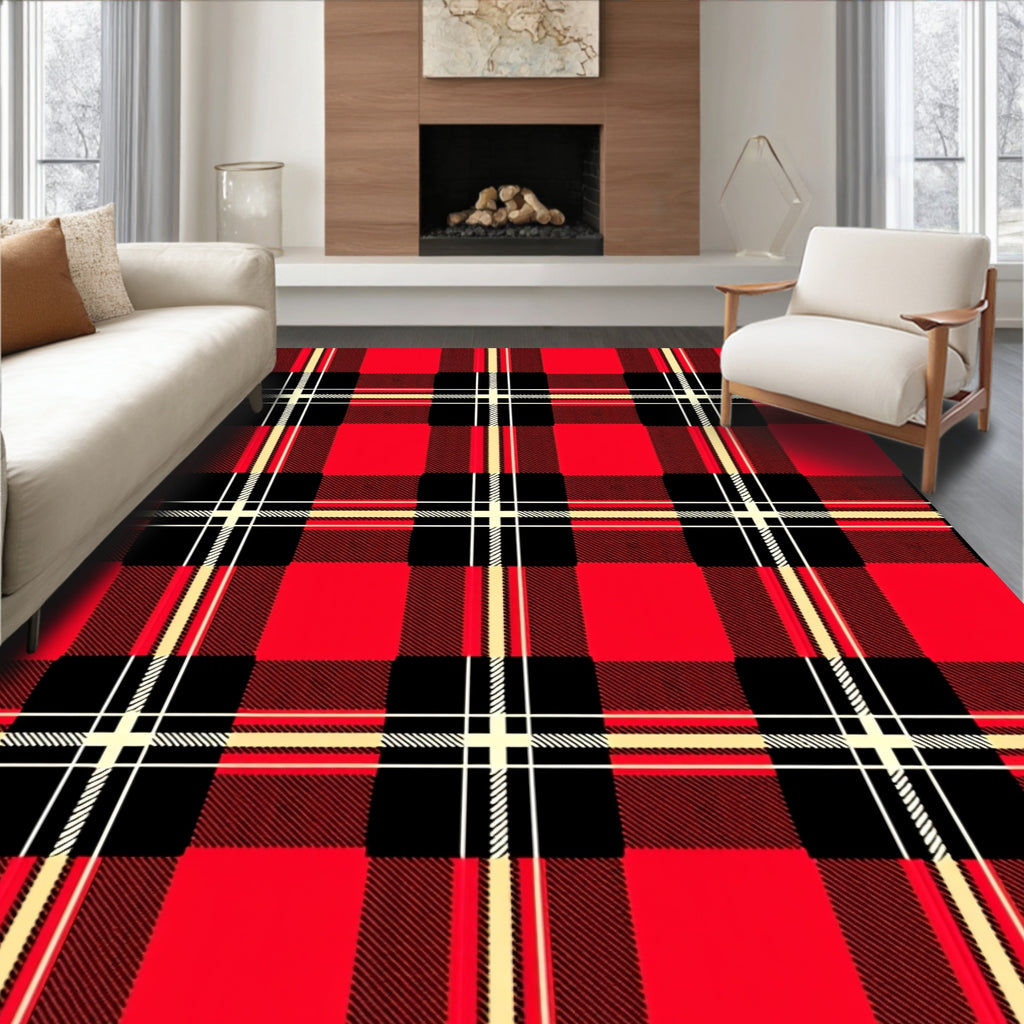 Classic Red Black Tartan Weave Rug