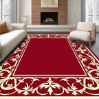 Deep Crimson Floral Scroll Border Rug
