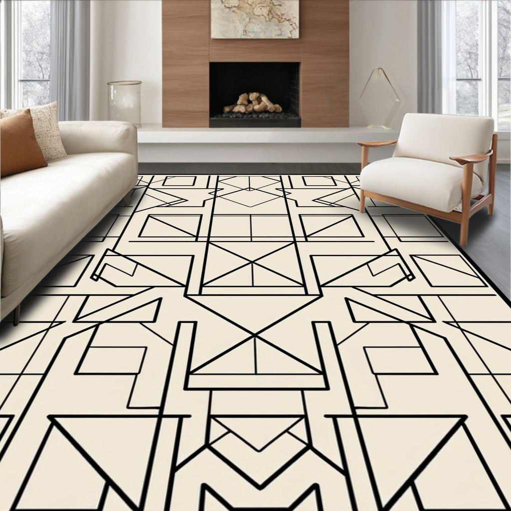Modern Geometric Black Outline Rug