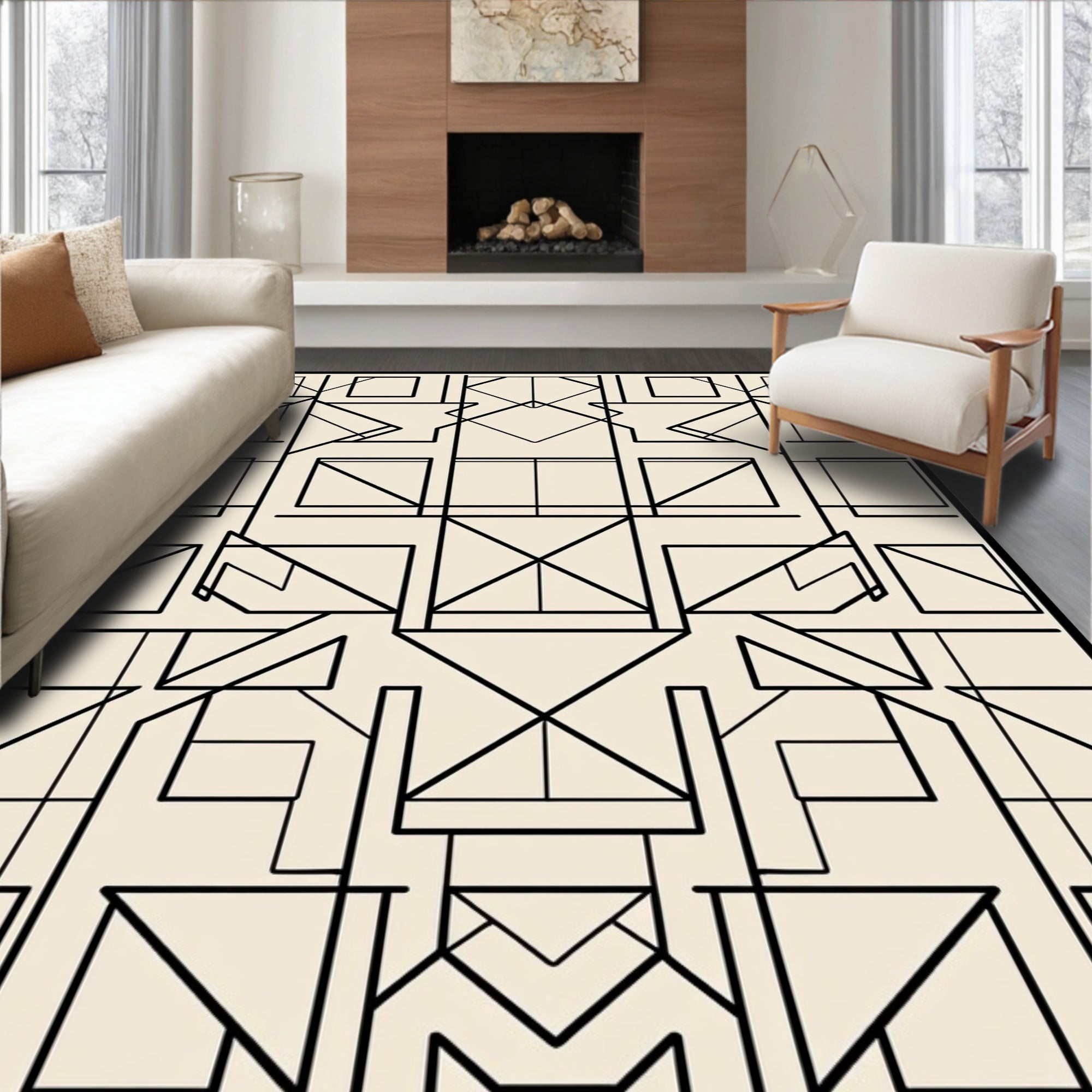Modern Geometric Black Outline Rug