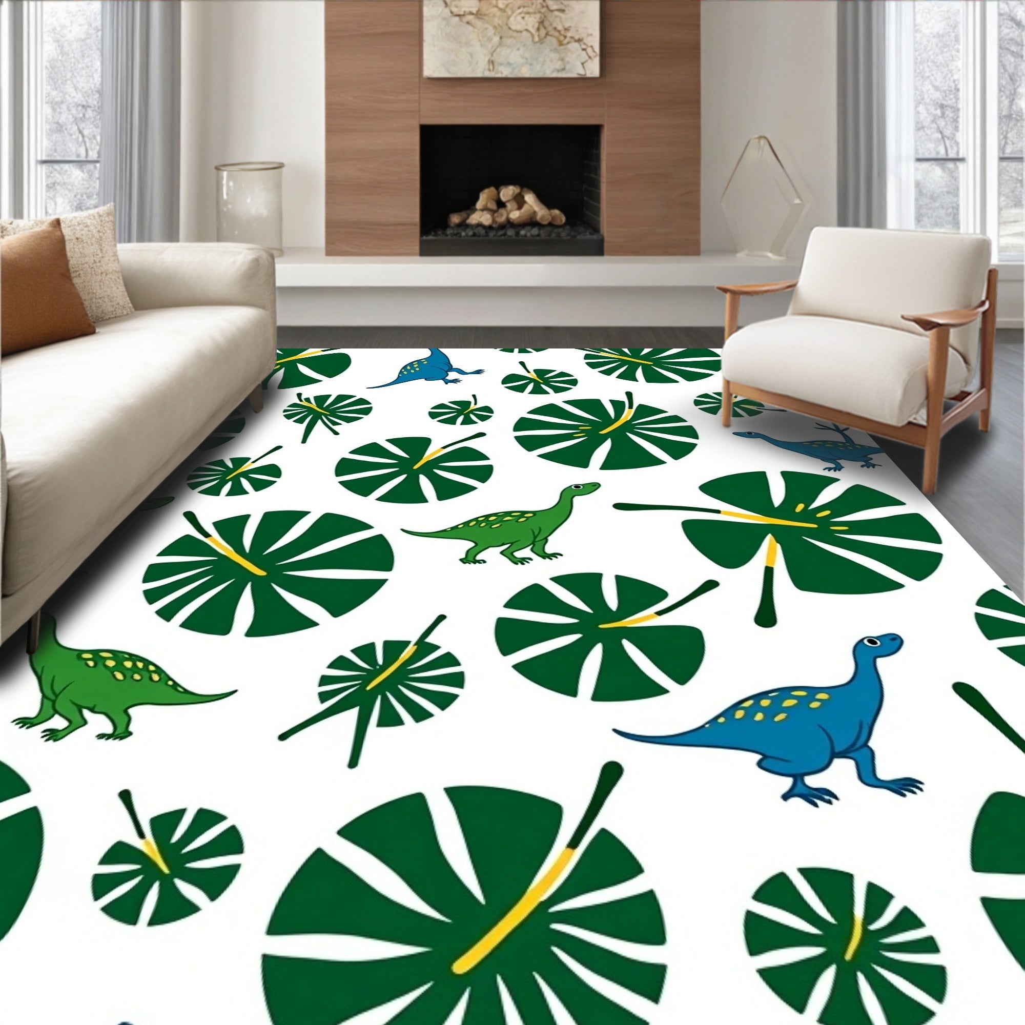 Whimsical Dinosaur Leaf Garden Rug