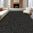 Dark Swirling Charcoal Abstract Texture Rug