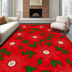 Vibrant Red Daisy Floral Arrangement Rug