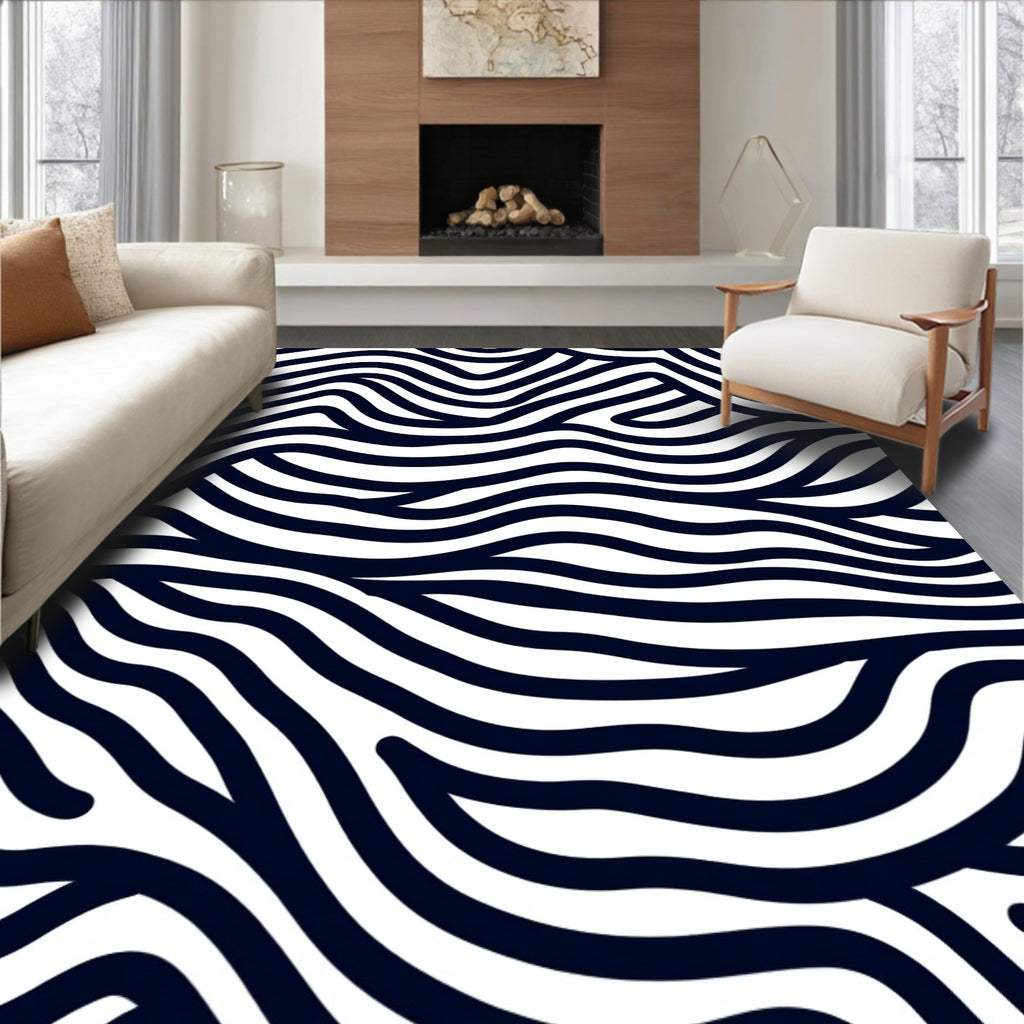 Midnight Navy Abstract Wave Rug