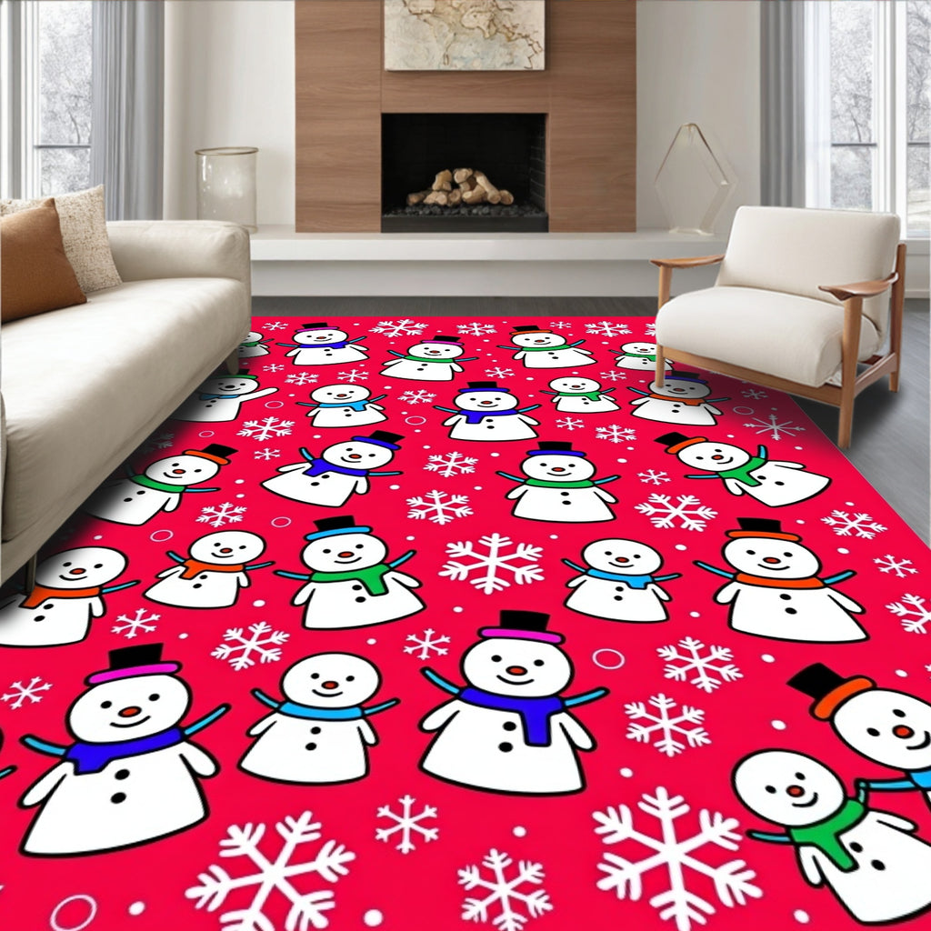 Festive Snowman Friends Snowflake Rug