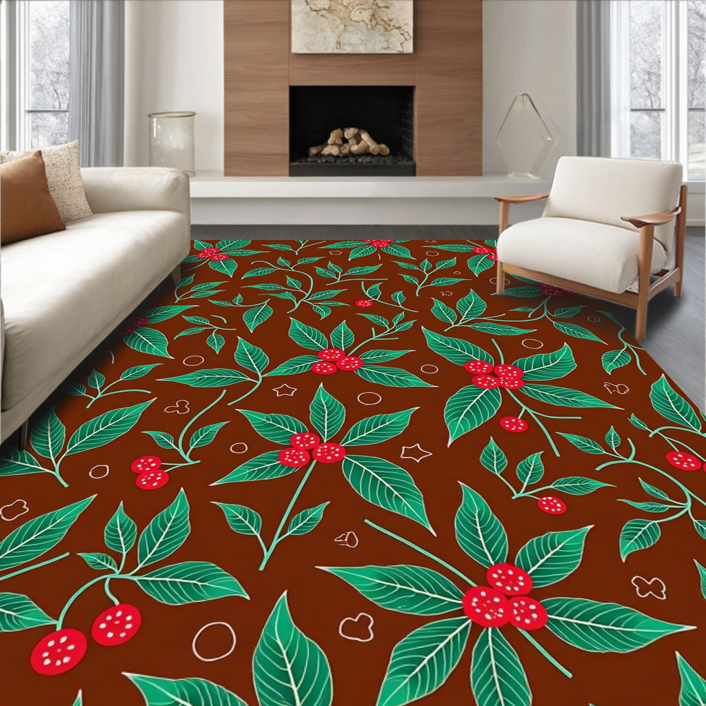 Crimson Berry Leaf Foliage Medley Rug