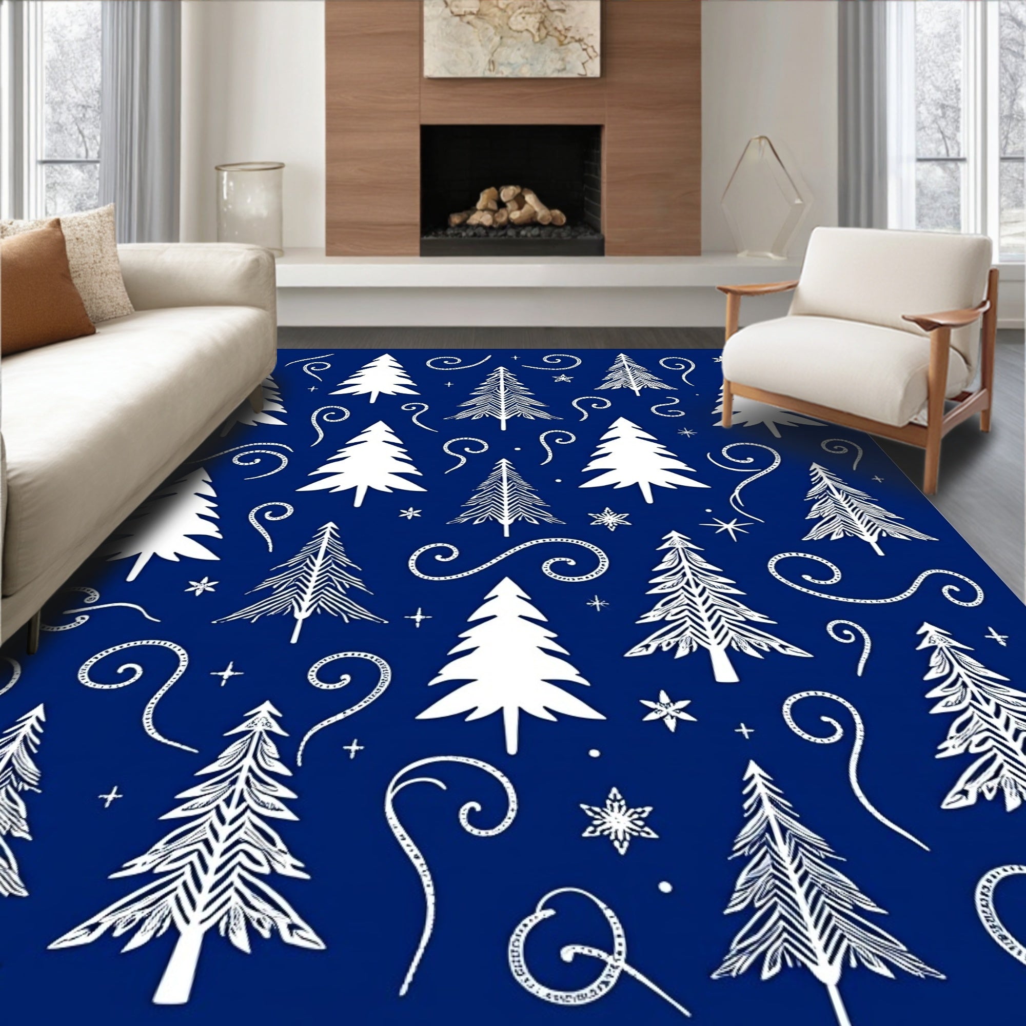 Festive Blue Pine Tree Garland Rug